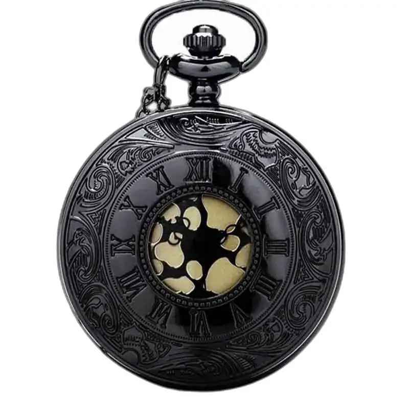 Steampunk Mercury Gusset Taschenuhr mit verziertem schwarzem Design