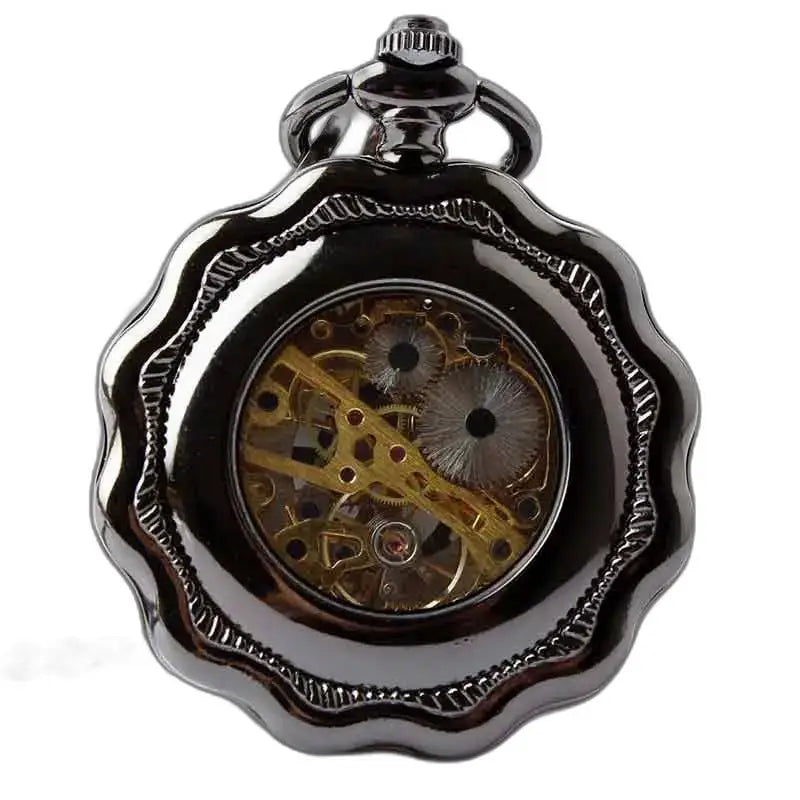 Steampunk-Taschenuhr mit Zwickel aus Platin und elegantem, mechanisiertem schwarzen Design