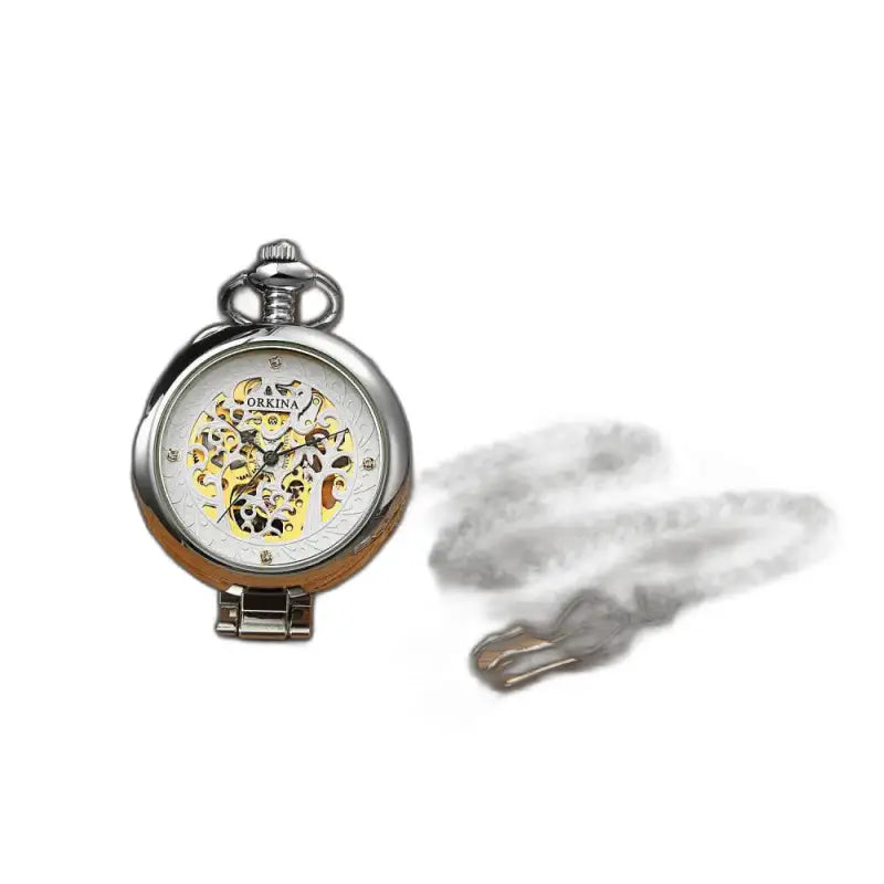 Exquisite mechanische Herren-Taschenuhr Gold mit Kette und silberner Skelettuhr