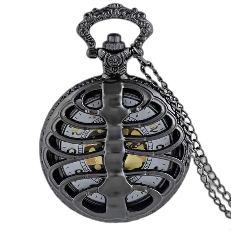Steampunk-Palladium-Taschenuhr mit schwarzem Skelett-Brustkorb