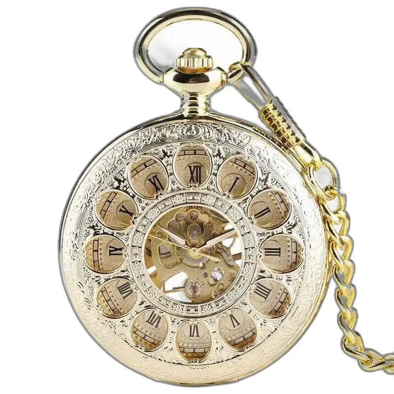 Luxuriöse Gold-Jade-Taschenuhr mit Kette und elegantem Goldzifferblatt