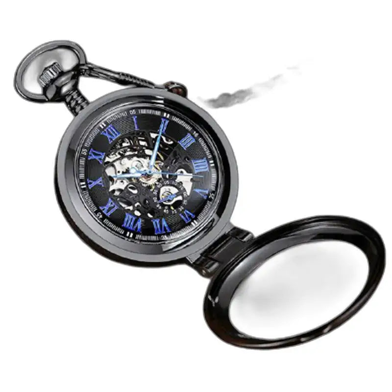 Luxuriöse mechanische Taschenuhr mit mechanischem Uhrwerk und schwarzem Skelettdesign