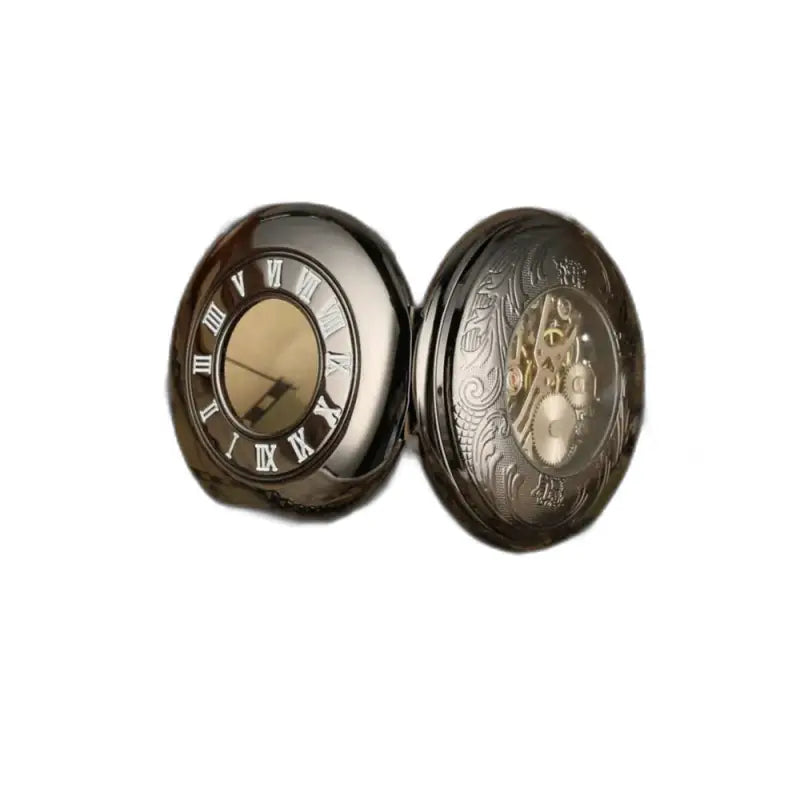 Moderne mechanische Taschenuhr für Herren von Etherealsky mit offenem schwarzem Zifferblatt