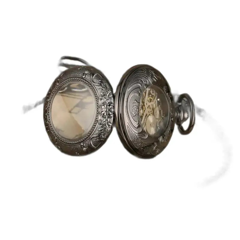 Moderne mechanische Taschenuhr für Herren von Regalcrown in elegantem, verziertem Silber
