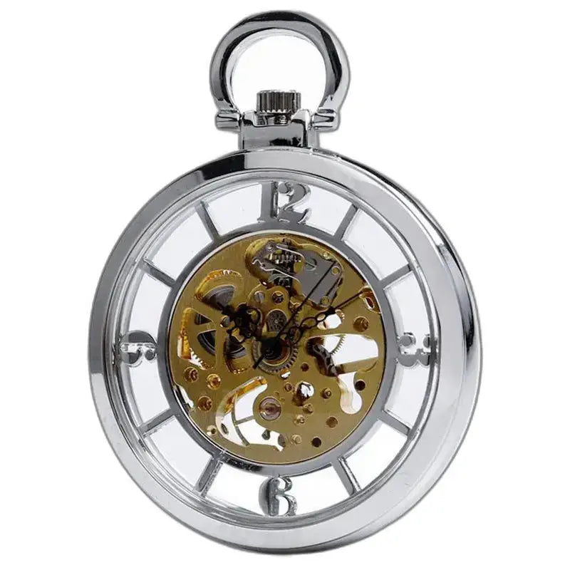 Skelett-Taschenuhr mit Handaufzug und silberfarbenem Skelett-Zifferblatt aus Metall