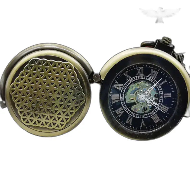 Bronzene Taschenuhr mit offenem Analogzifferblatt in Vintage-Bronze