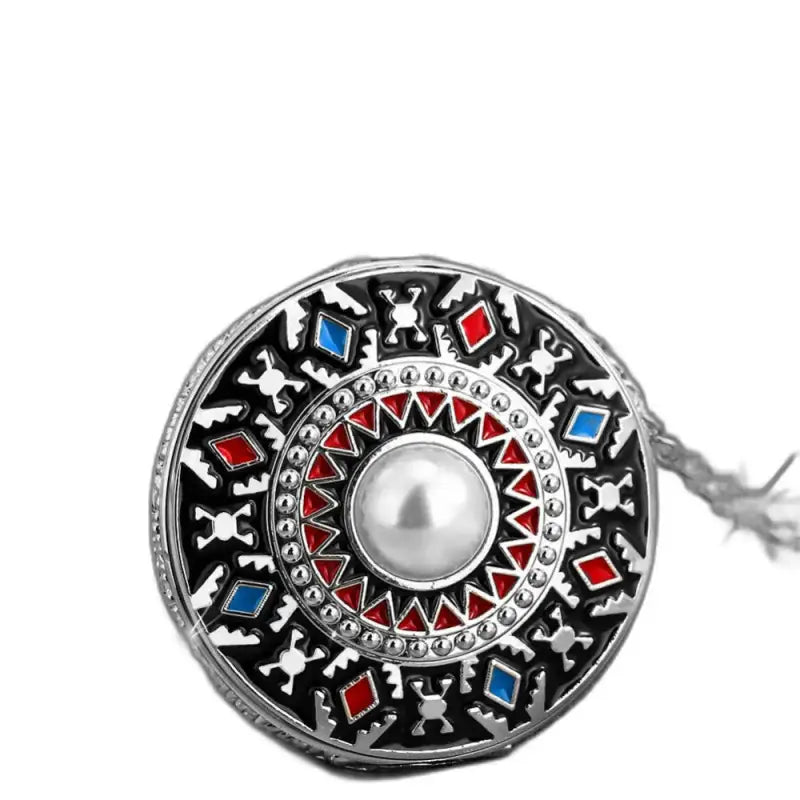 Verzierte runde Brosche mit Perlenmitte für eine Taschenuhr mit Diamanthalskette