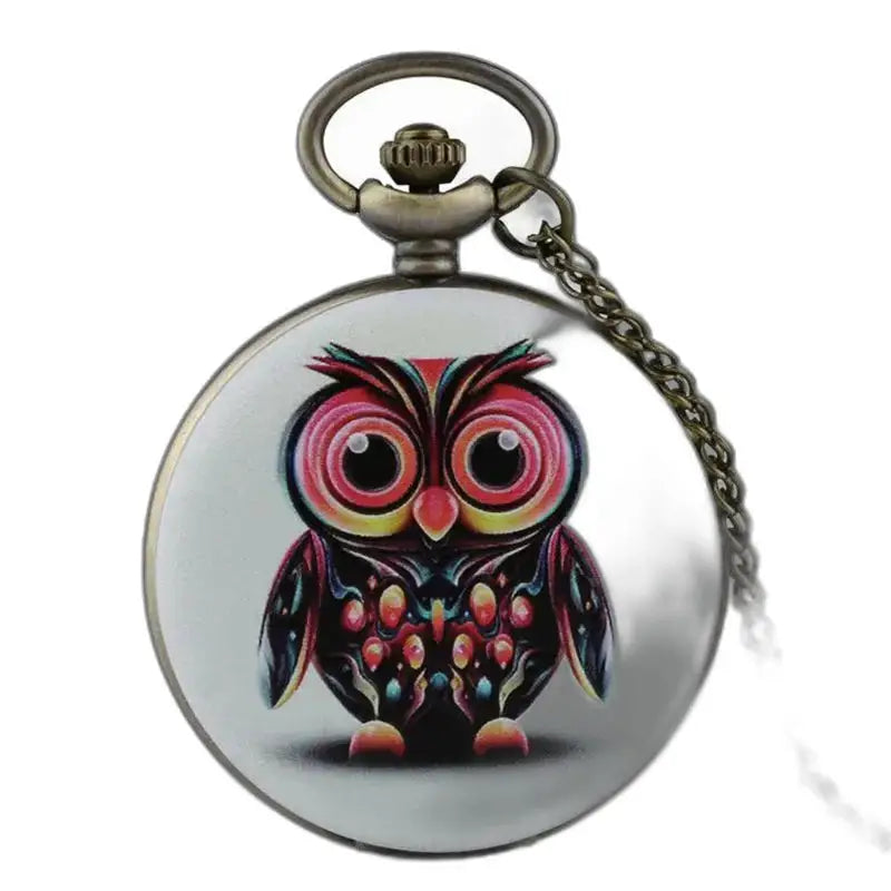 Mehrfarbige Damen-Taschenuhr mit Halskette und elegantem und einzigartigem Eulen-Design