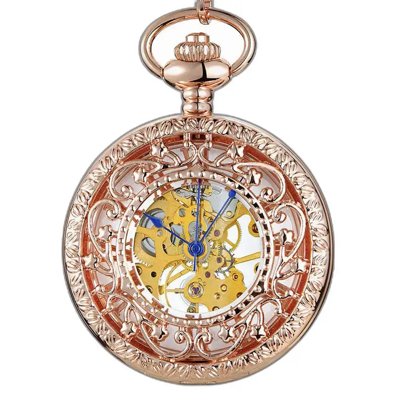 Luxuriöse handgefertigte mechanische Steampunk-Taschenuhr mit roségoldener Uhr
