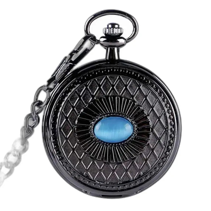 Mechanische Steampunk-Taschenuhr mit blauem Saphir und elegantem schwarzem Gehäuse