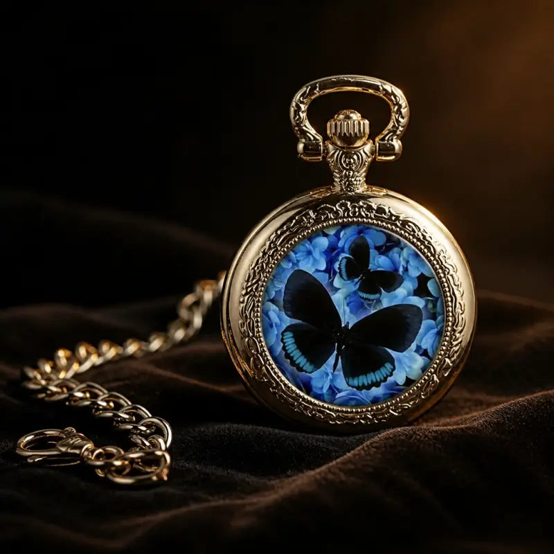 Damen-Taschenuhr mit Schmetterlingsanhänger