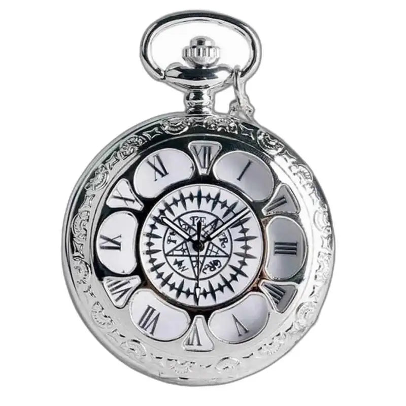 Elegante silberne Anhängeruhr mit Kette und römischen Ziffern