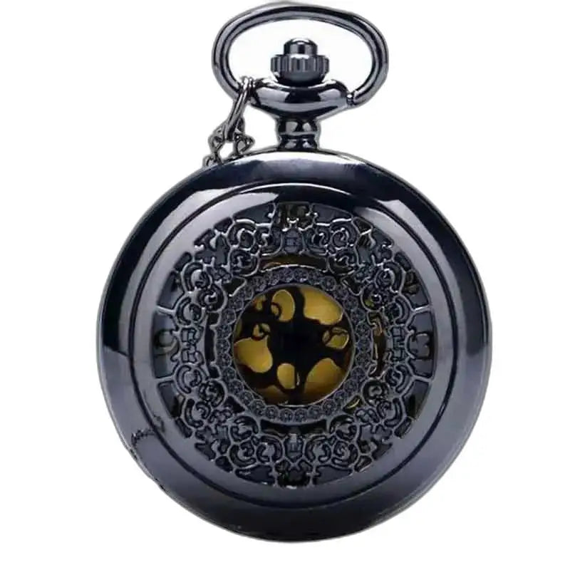 Schicke silberne Damen-Anhängeruhr mit eleganter verzierter schwarzer Taschenuhr
