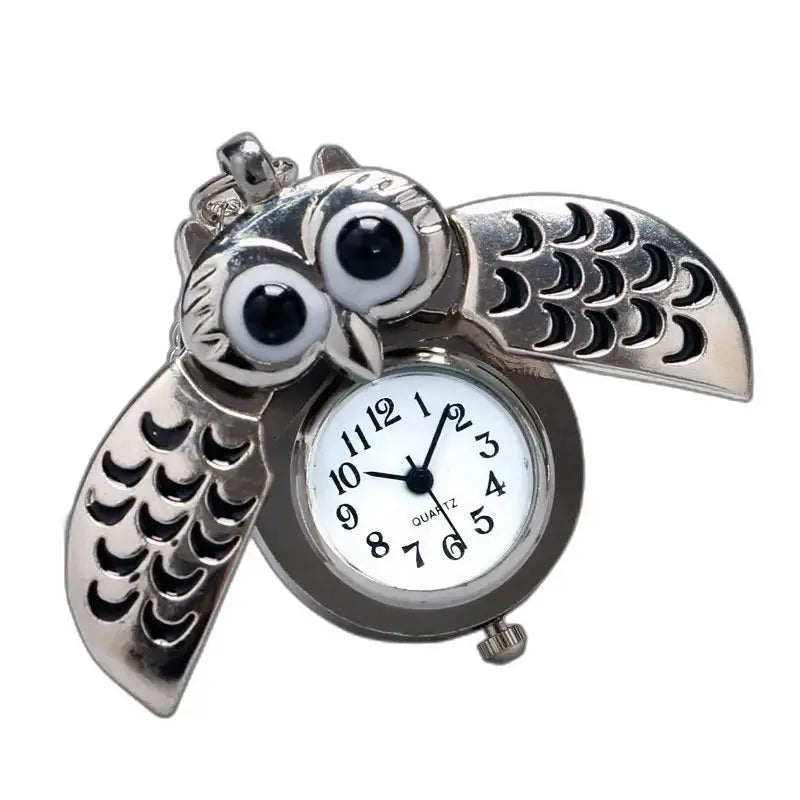 Silbernes Eulen-Pendel, elegante Vintage-Eulen-Anhängeruhr