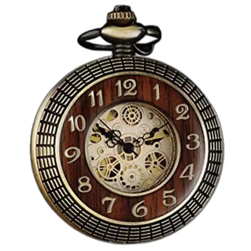 Automatische Holztaschenuhr von Merbeau mit sichtbarem Uhrwerk und Vintage-Stil