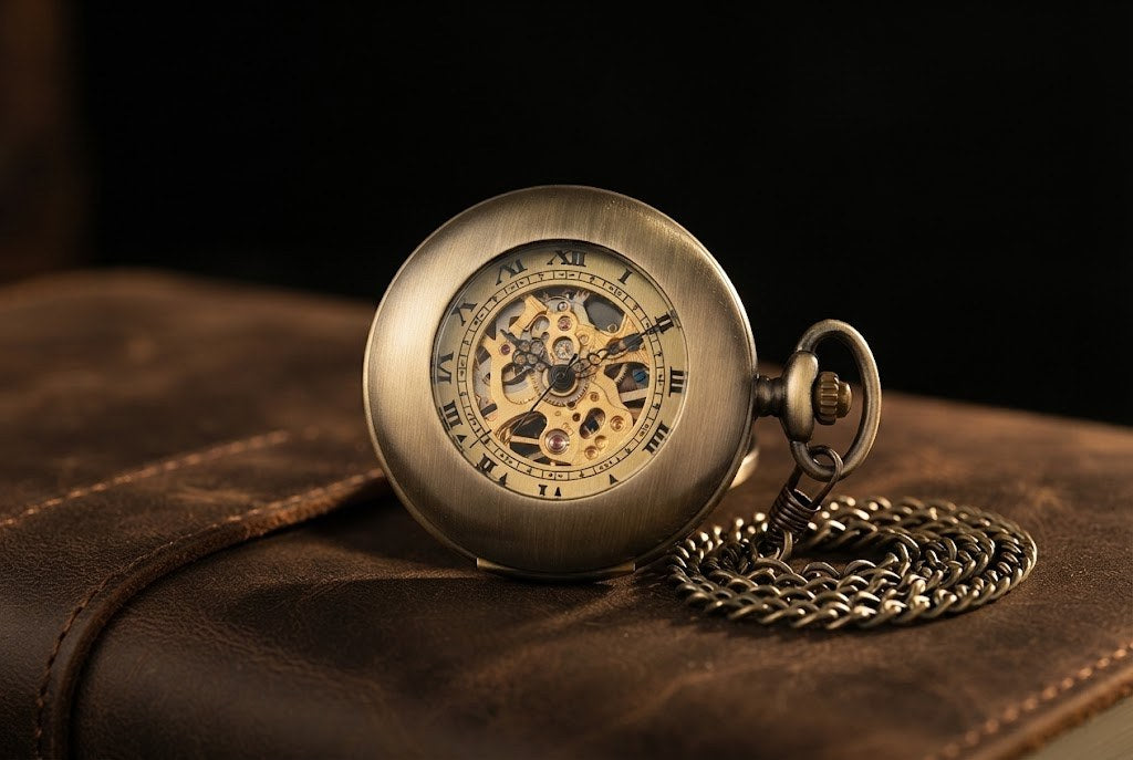 Montre à Gousset Mécanique Demi-chasseur Homme - Fenêtre sur cadran squelette