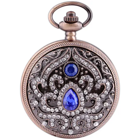 Elegante Taschenuhr mit Halskette und blauem Stein