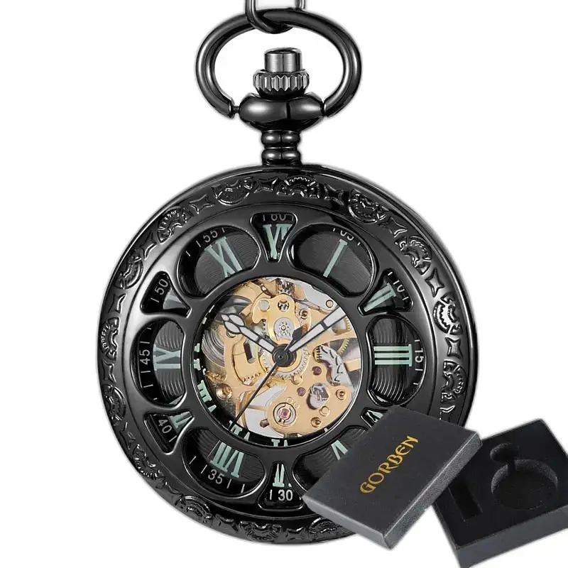 Montre à Gousset Lumineuse Spider Ruins avec un design de squelette noir élégant