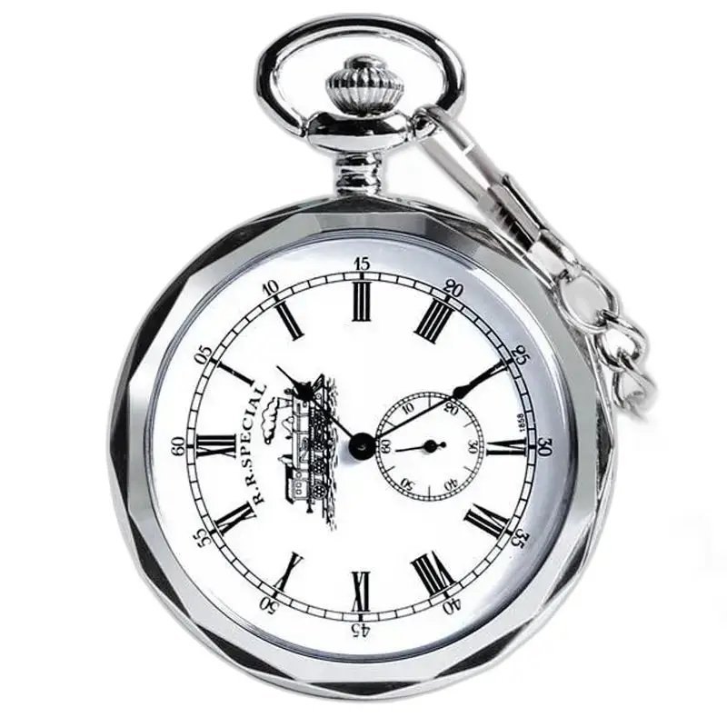 Montre à gousset en argent avec chaîne, mouvement mécanique vintage pour hommes et femmes