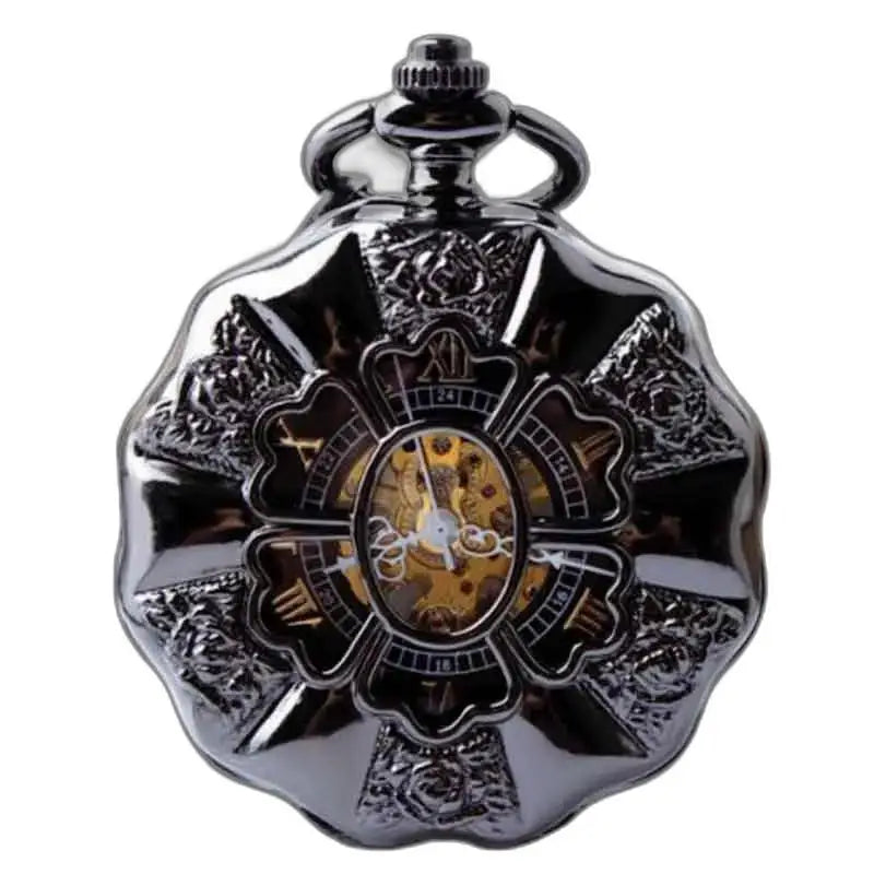 Montre de Poche à Gousset Steampunk Platine, horloge noire ornée et élégante